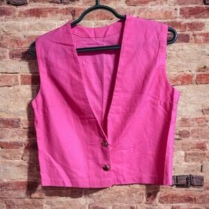 Vintage Hot Pink Cropped‎ Vest Sleeveless Top 90s Y2K Party Club